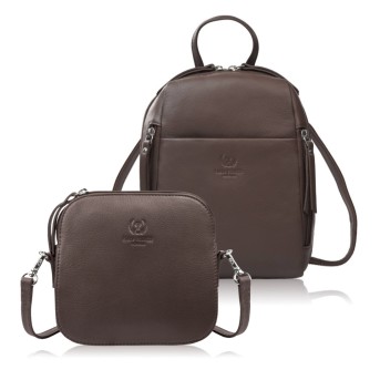 Stylowy zestaw damski Paolo Peruzzi – skórzany plecak miejski oraz elegancka mała torebka.