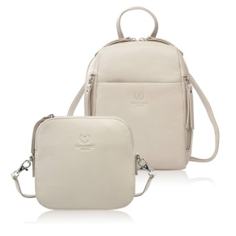 Stylowy zestaw damski Paolo Peruzzi – skórzany plecak miejski oraz elegancka mała torebka.