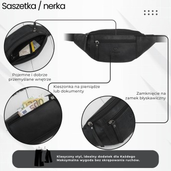 Czarna Saszetka Nerka Męska Skórzana Paolo Peruzzi AY-29-HBL