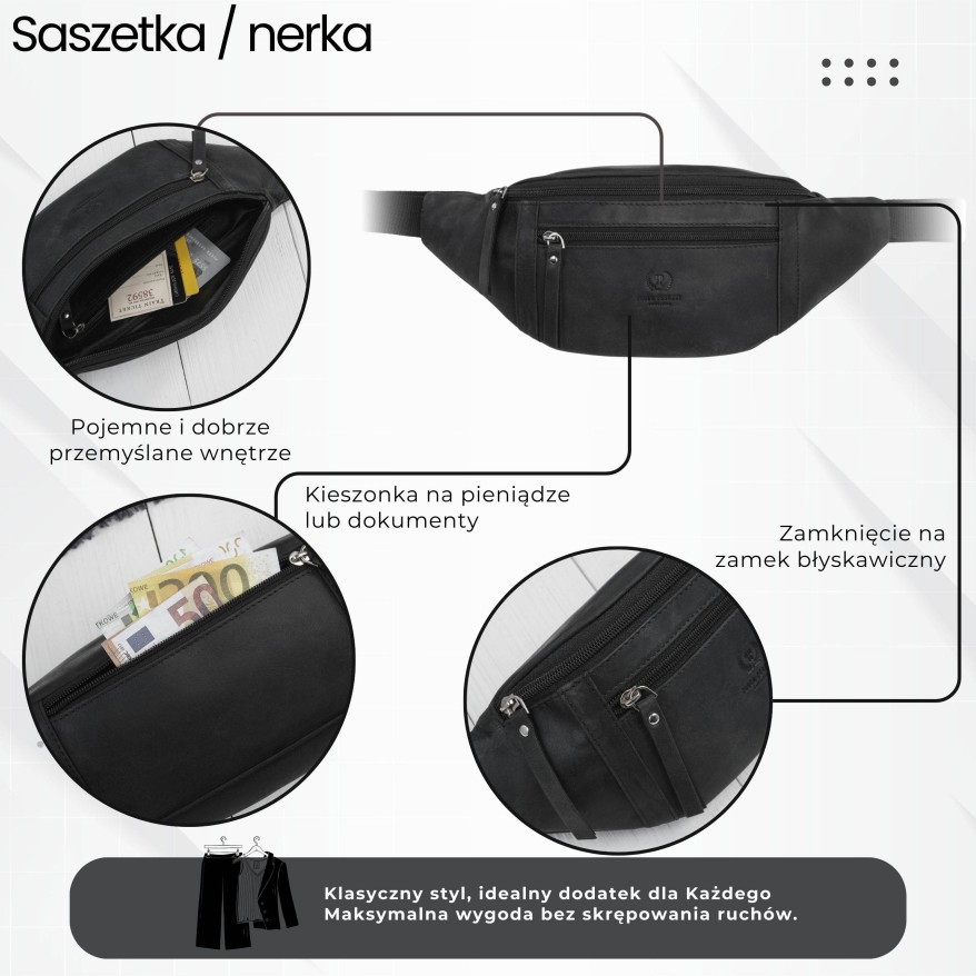 Czarna Saszetka Nerka Męska Skórzana Paolo Peruzzi AY-29-HBL