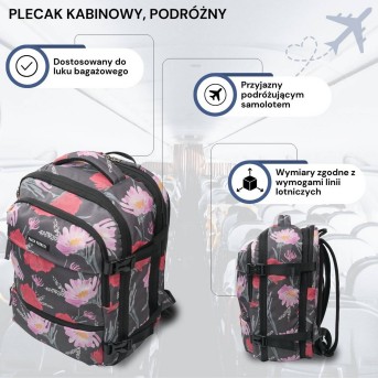 Plecak podróżny do samolotu wielofunkcyjny pojemny z kwiatowym motywem AS-01-FL