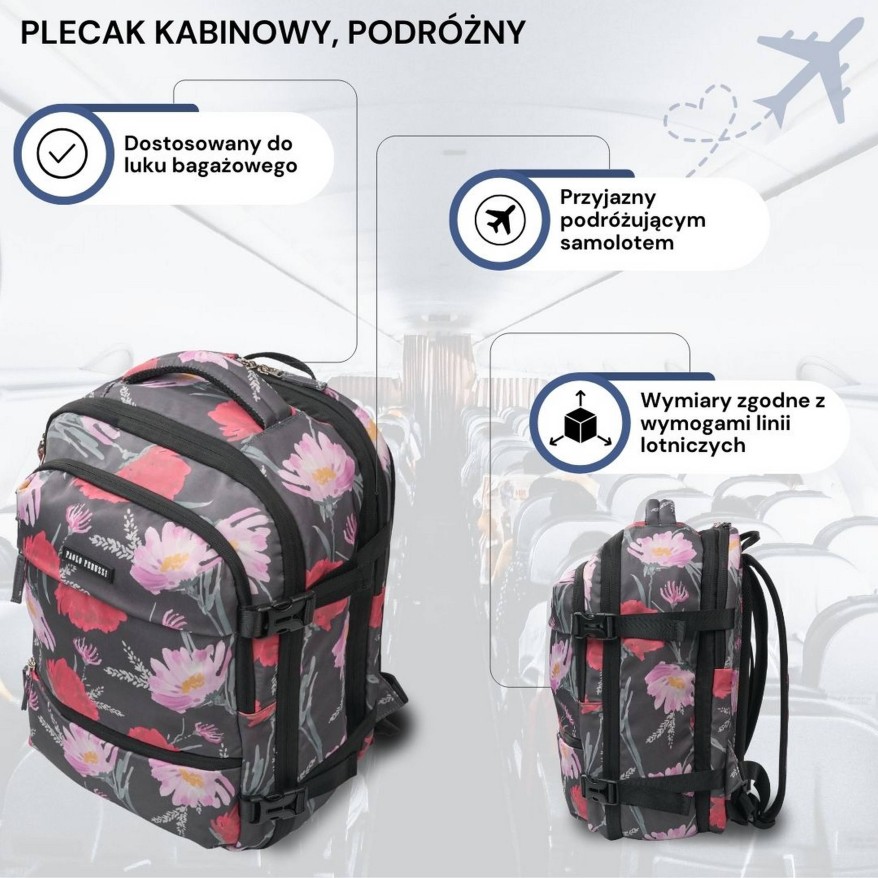 Plecak podróżny do samolotu wielofunkcyjny pojemny z kwiatowym motywem AS-01-FL