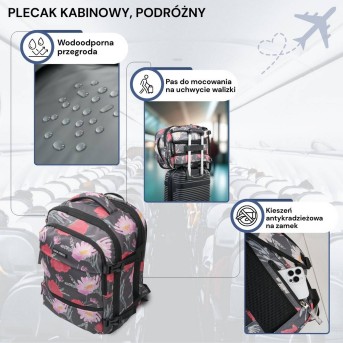 Plecak podróżny do samolotu wielofunkcyjny pojemny z kwiatowym motywem AS-01-FL