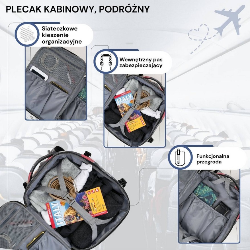 Plecak podróżny do samolotu wielofunkcyjny pojemny z kwiatowym motywem AS-01-FL