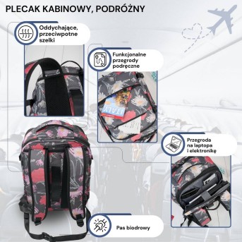 Plecak podróżny do samolotu wielofunkcyjny pojemny z kwiatowym motywem AS-01-FL