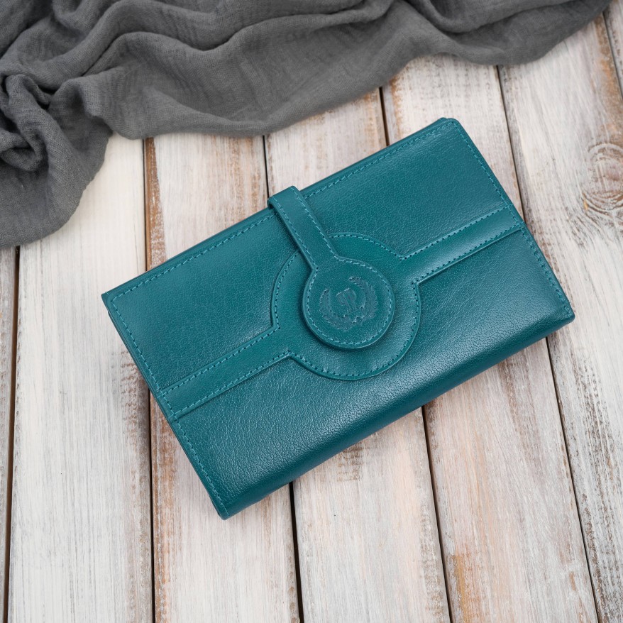 Portfel damski skórzany zielony duży skóra licowa ochrona RFID Paolo Peruzzi