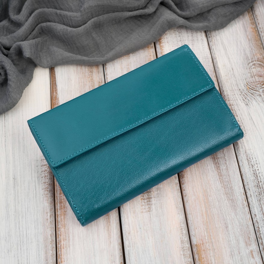 Portfel damski skórzany zielony duży skóra licowa ochrona RFID Paolo Peruzzi