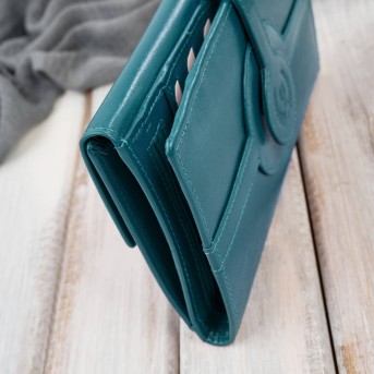 Portfel damski skórzany zielony duży skóra licowa ochrona RFID Paolo Peruzzi