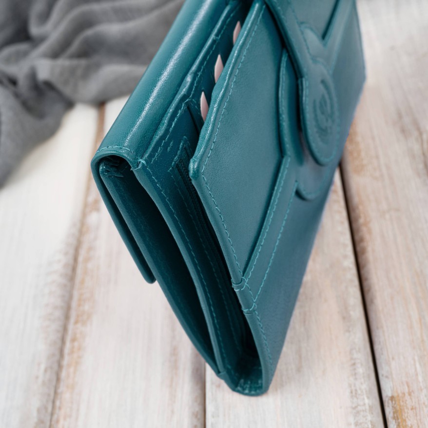 Portfel damski skórzany zielony duży skóra licowa ochrona RFID Paolo Peruzzi