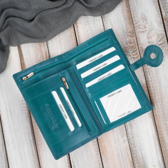 Portfel damski skórzany zielony duży skóra licowa ochrona RFID Paolo Peruzzi