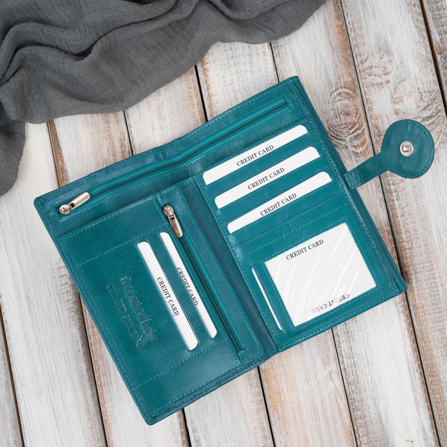 Portfel damski skórzany zielony duży skóra licowa ochrona RFID Paolo Peruzzi