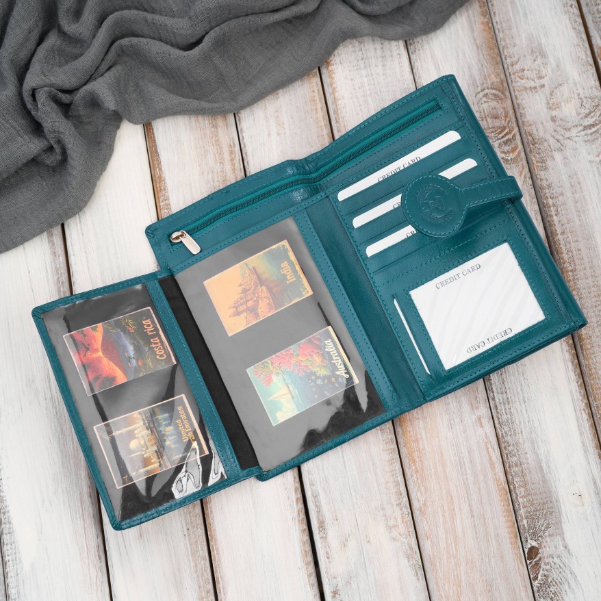 Portfel damski skórzany zielony duży skóra licowa ochrona RFID Paolo Peruzzi