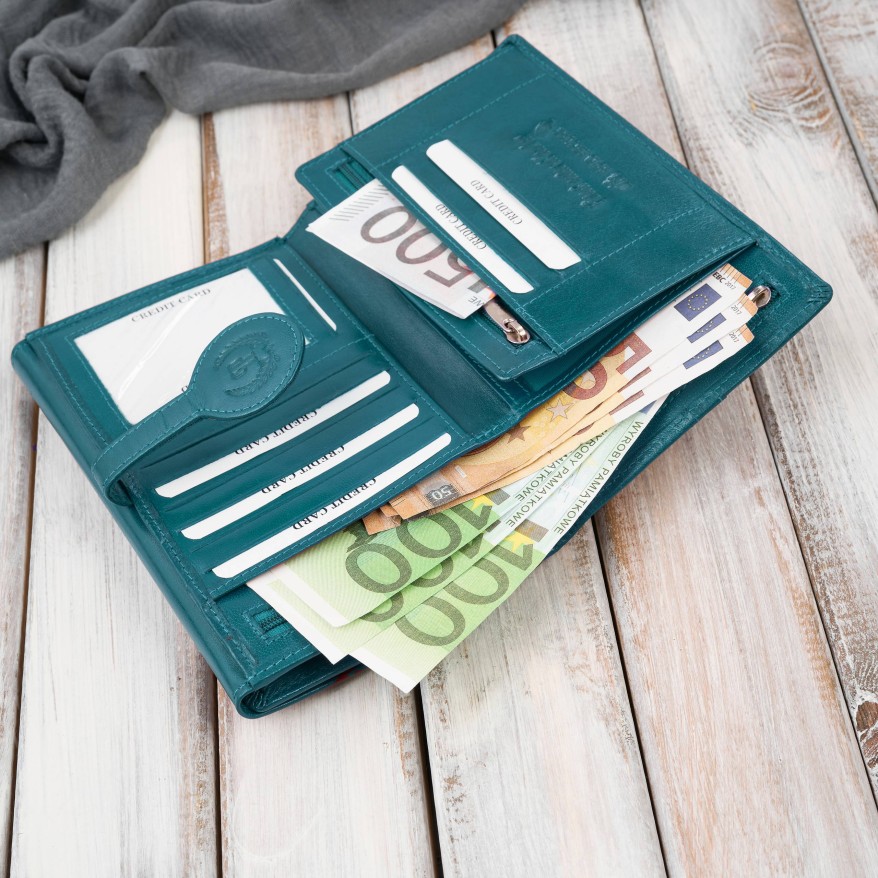 Portfel damski skórzany zielony duży skóra licowa ochrona RFID Paolo Peruzzi