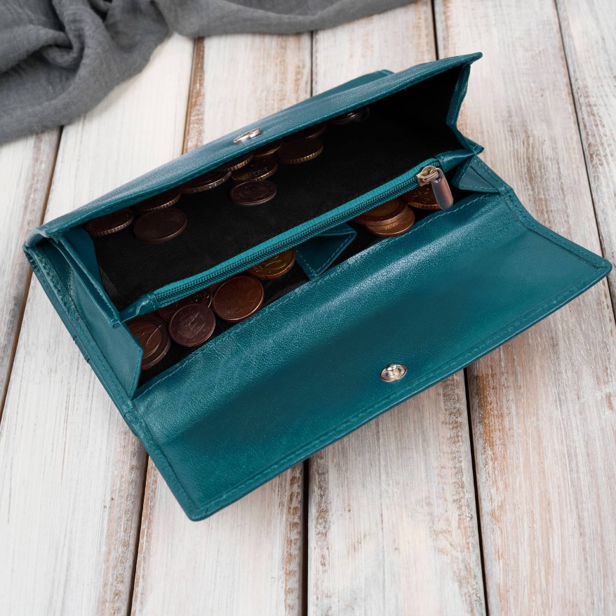 Portfel damski skórzany zielony duży skóra licowa ochrona RFID Paolo Peruzzi