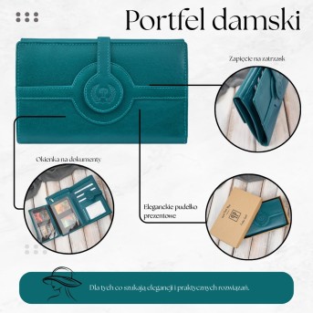 Portfel damski skórzany zielony duży skóra licowa ochrona RFID Paolo Peruzzi