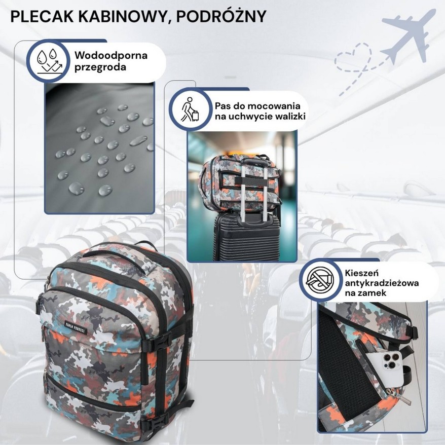 Plecak podróżny do samolotu wielofunkcyjny Paolo Peruzzi AS-01-MRA