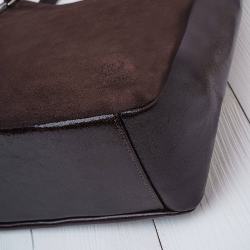 Brązowa Torebka Skórzana Paolo Peruzzi Z-09 | Zamszowa Listonoszka