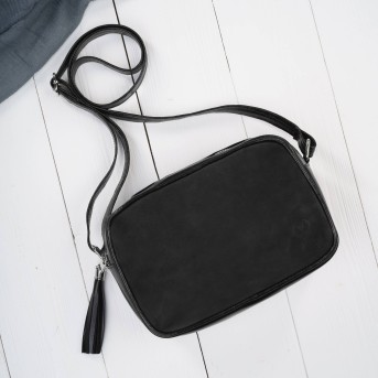 Torebka damska listonoszka skórzana czarna z dodatkiem zamszu Paolo Peruzzi Z-57-BLZM