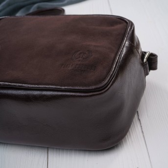 Torebka damska listonoszka skórzana brązowa z dodatkiem zamszu Paolo Peruzzi Z-57-BRZM