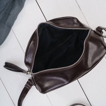 Torebka damska listonoszka skórzana brązowa z dodatkiem zamszu