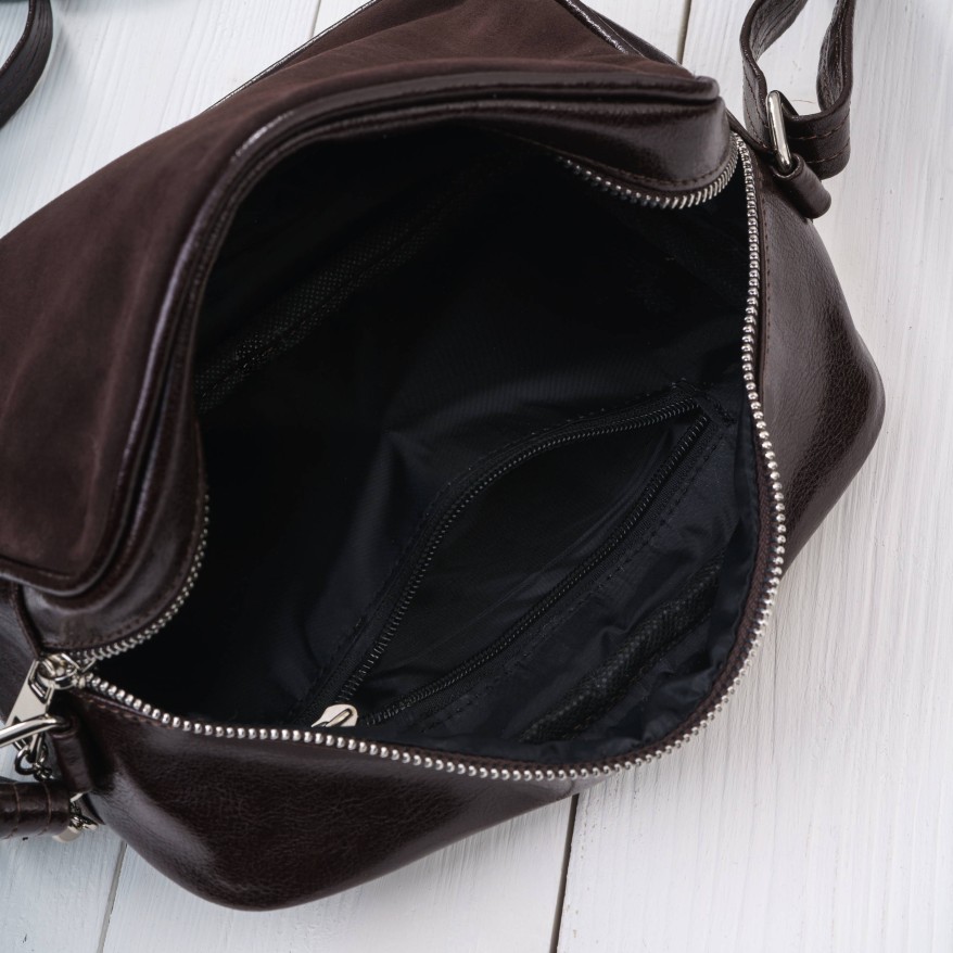 Torebka damska listonoszka skórzana brązowa z dodatkiem zamszu