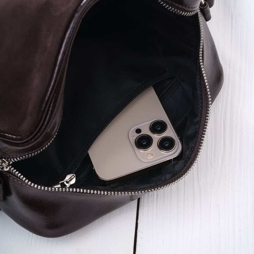 Torebka damska listonoszka skórzana brązowa z dodatkiem zamszu Paolo Peruzzi Z-57-BRZM