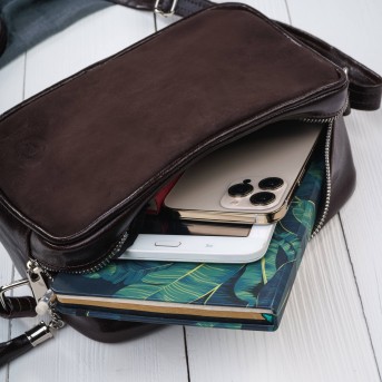 Torebka damska listonoszka skórzana brązowa z dodatkiem zamszu