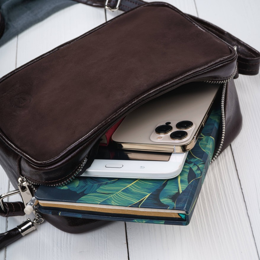 Torebka damska listonoszka skórzana brązowa z dodatkiem zamszu Paolo Peruzzi Z-57-BRZM