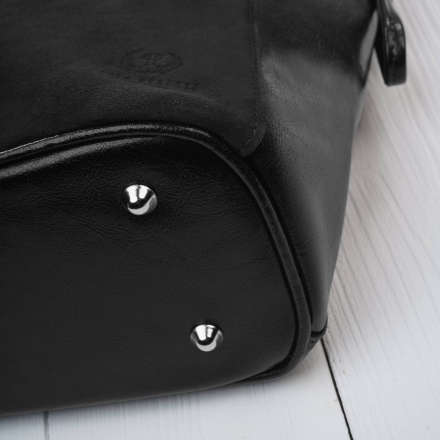 Czarna Torebka Skórzana Paolo Peruzzi Z-58 | Zamszowa Listonoszka