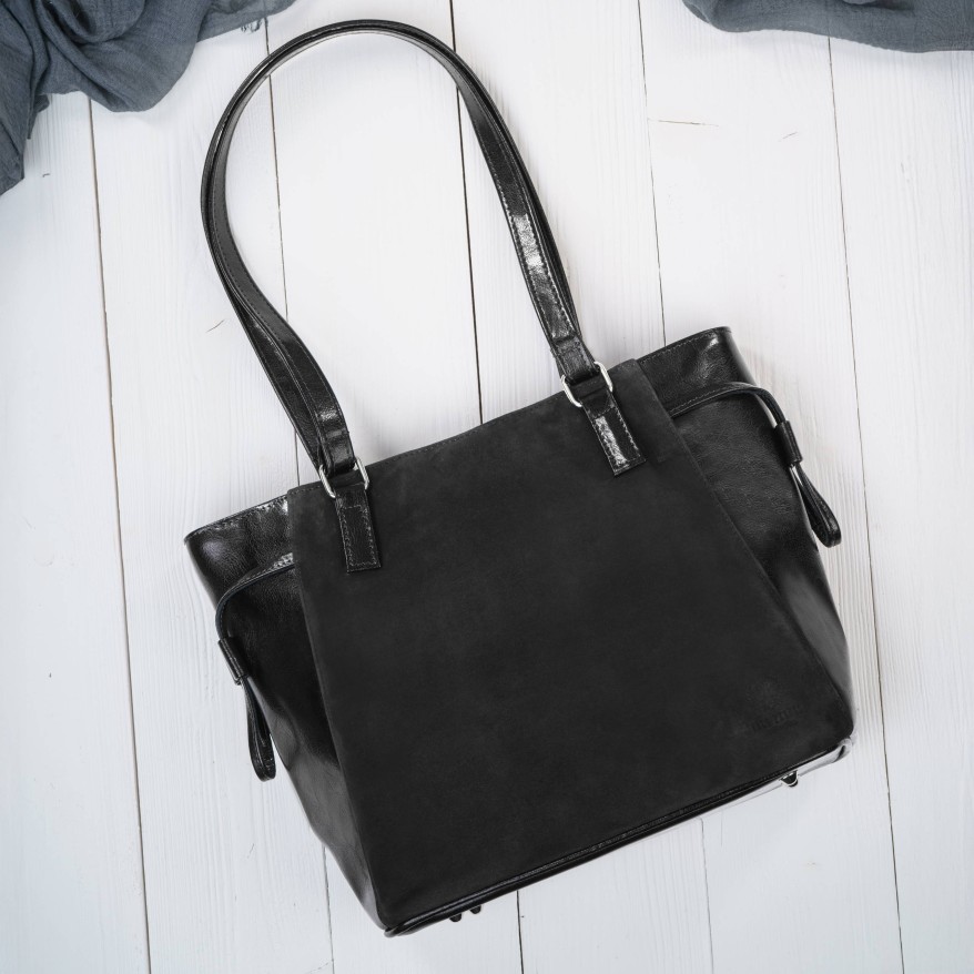 Czarna Torebka Skórzana Paolo Peruzzi Z-58 | Zamszowa Listonoszka