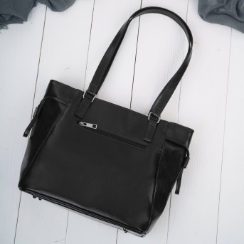 Czarna Torebka Skórzana Paolo Peruzzi Z-58 | Zamszowa Listonoszka