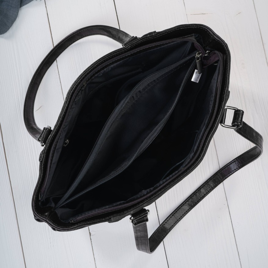 Czarna Torebka Skórzana Paolo Peruzzi Z-58 | Zamszowa Listonoszka