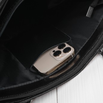 Czarna Torebka Skórzana Paolo Peruzzi Z-58 | Zamszowa Listonoszka