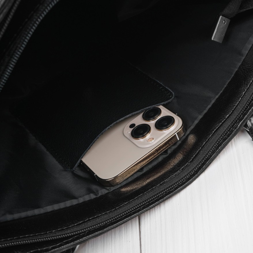 Czarna Torebka Skórzana Paolo Peruzzi Z-58 | Zamszowa Listonoszka