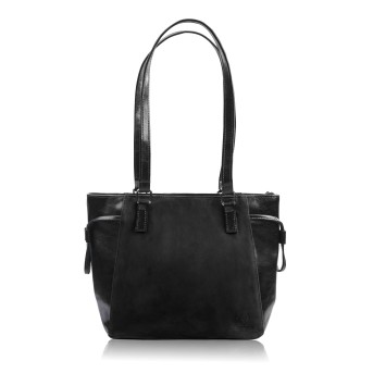 Torebka damska na ramię skórzana klasyczna czarna zamszowa shopperka