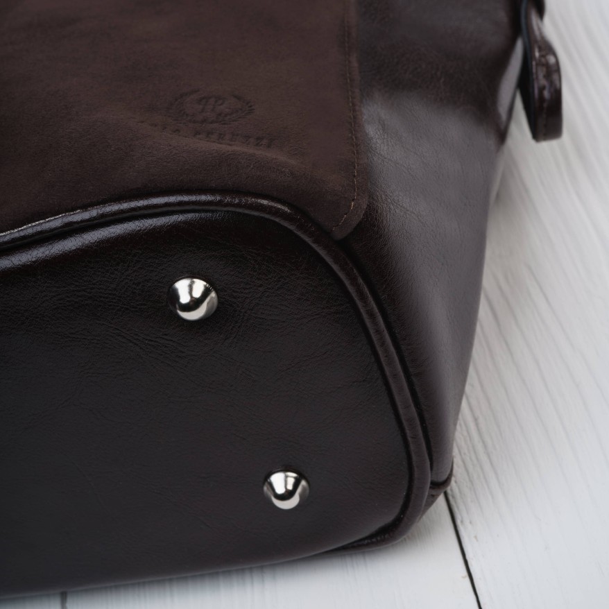 Brązowa Torebka Skórzana Paolo Peruzzi Z-58 | Zamszowa Listonoszka