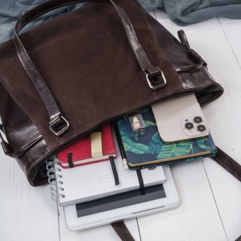 Brązowa Torebka Skórzana Paolo Peruzzi Z-58 | Zamszowa Listonoszka