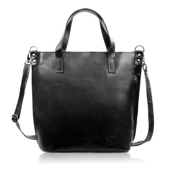 Torebka damska na ramię skórzana klasyczna shopperka czarna Paolo Peruzzi