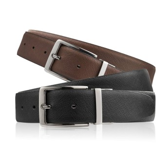 Pasek męski skórzany dwustronny brązowy i czarny z delikatnym tłoczeniem