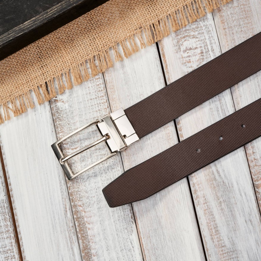 Pasek męski skórzany dwustronny brązowy i czarny z delikatnym tłoczeniem