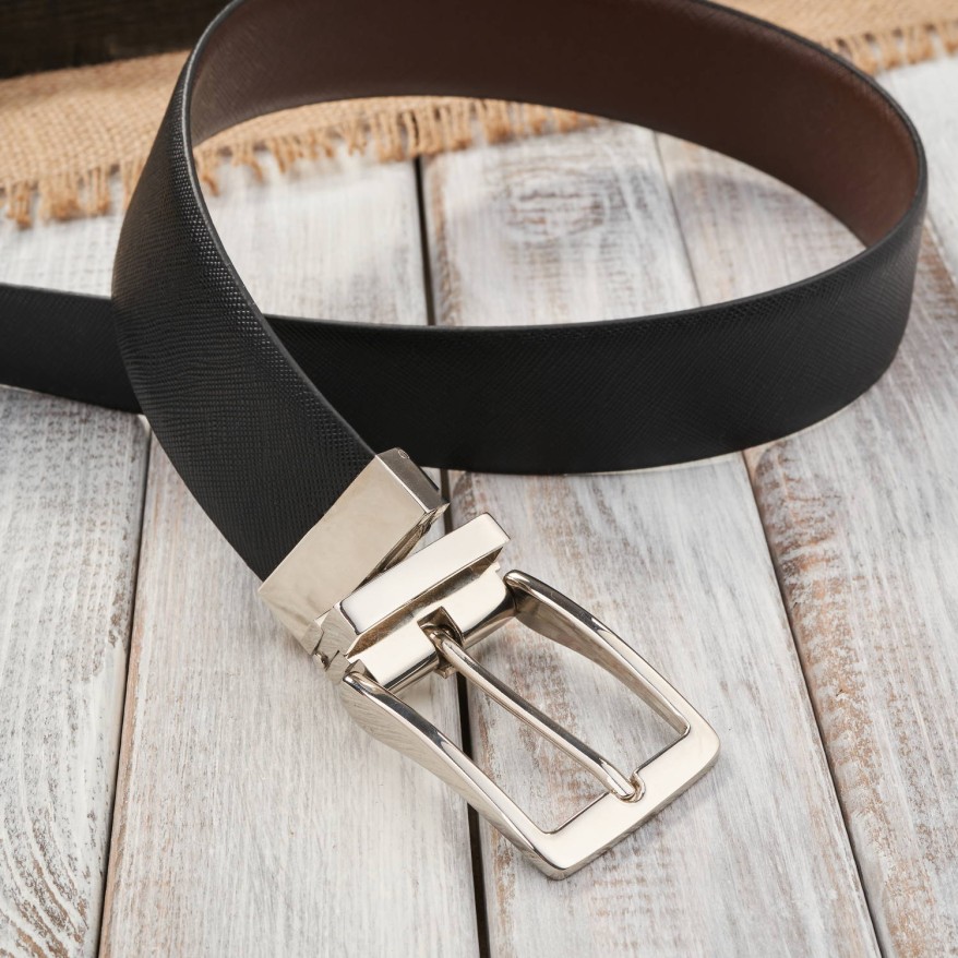 Pasek męski skórzany dwustronny brązowy i czarny z delikatnym tłoczeniem