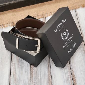 Pasek męski skórzany dwustronny brązowy i czarny z delikatnym tłoczeniem