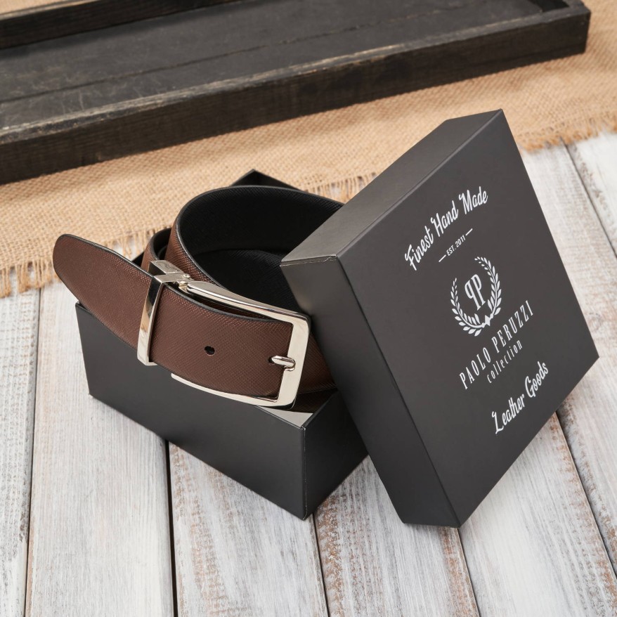 Pasek męski skórzany dwustronny brązowy i czarny z delikatnym tłoczeniem