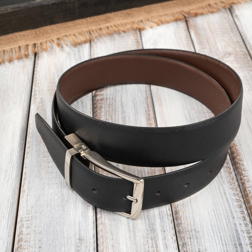 Pasek męski skórzany dwustronny brązowy i czarny z delikatnym tłoczeniem