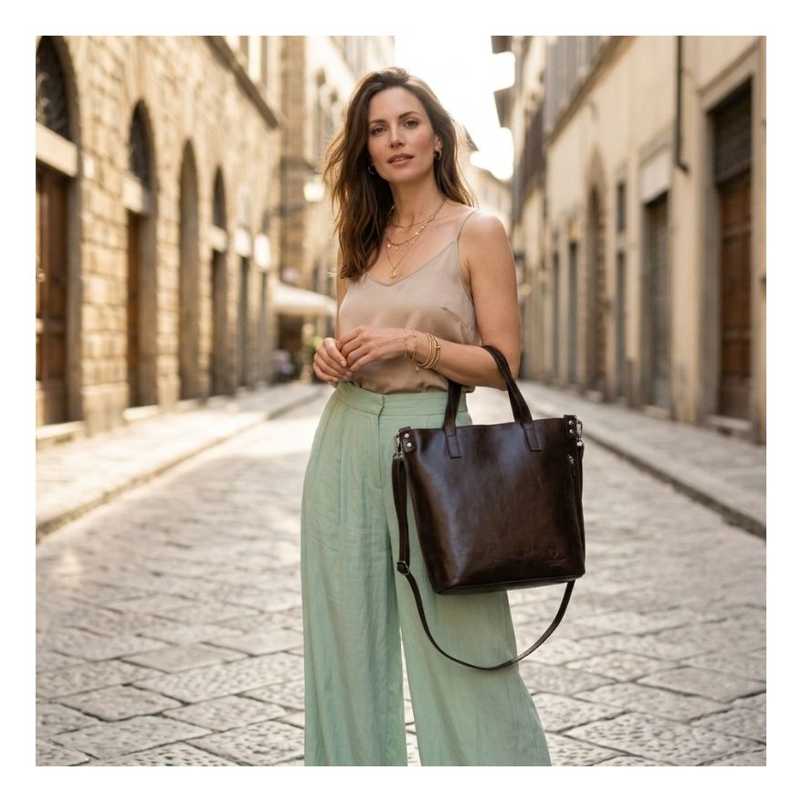 Brązowa Torebka Skórzana Paolo Peruzzi Z-59 | Shopperka