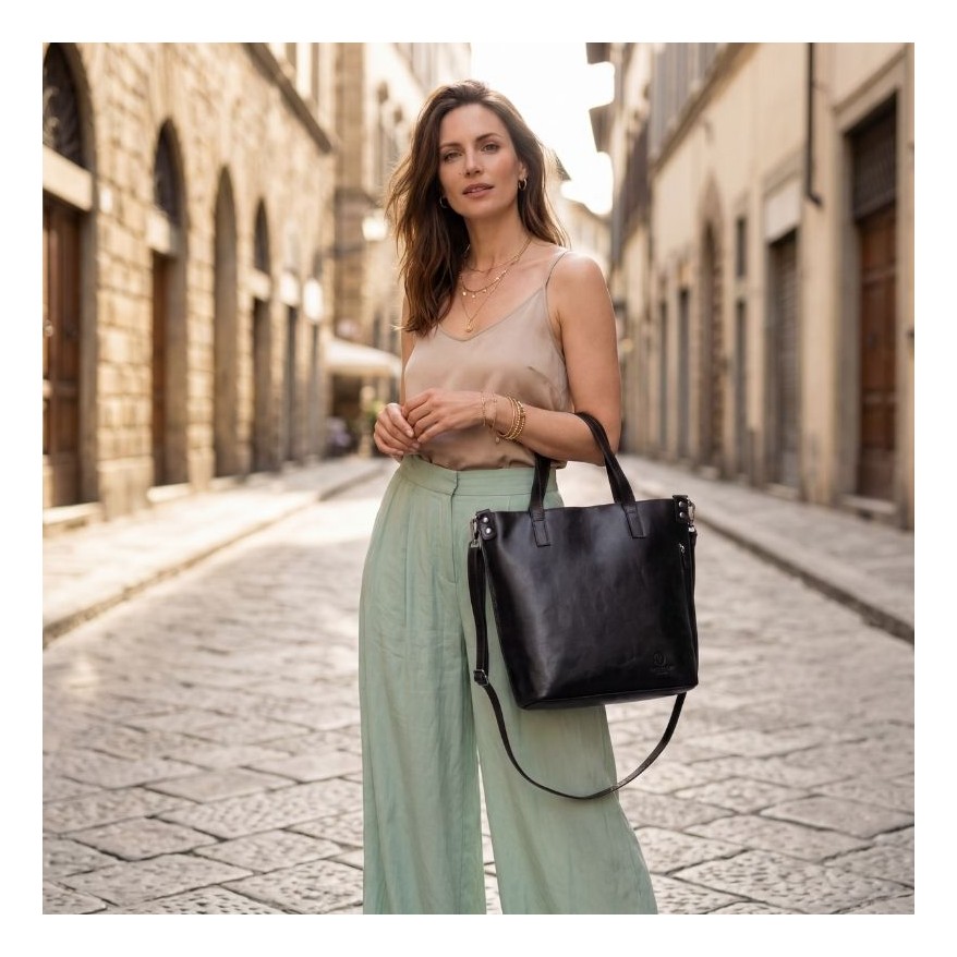 Czarna Torebka Skórzana Paolo Peruzzi Z-59 | Shopperka
