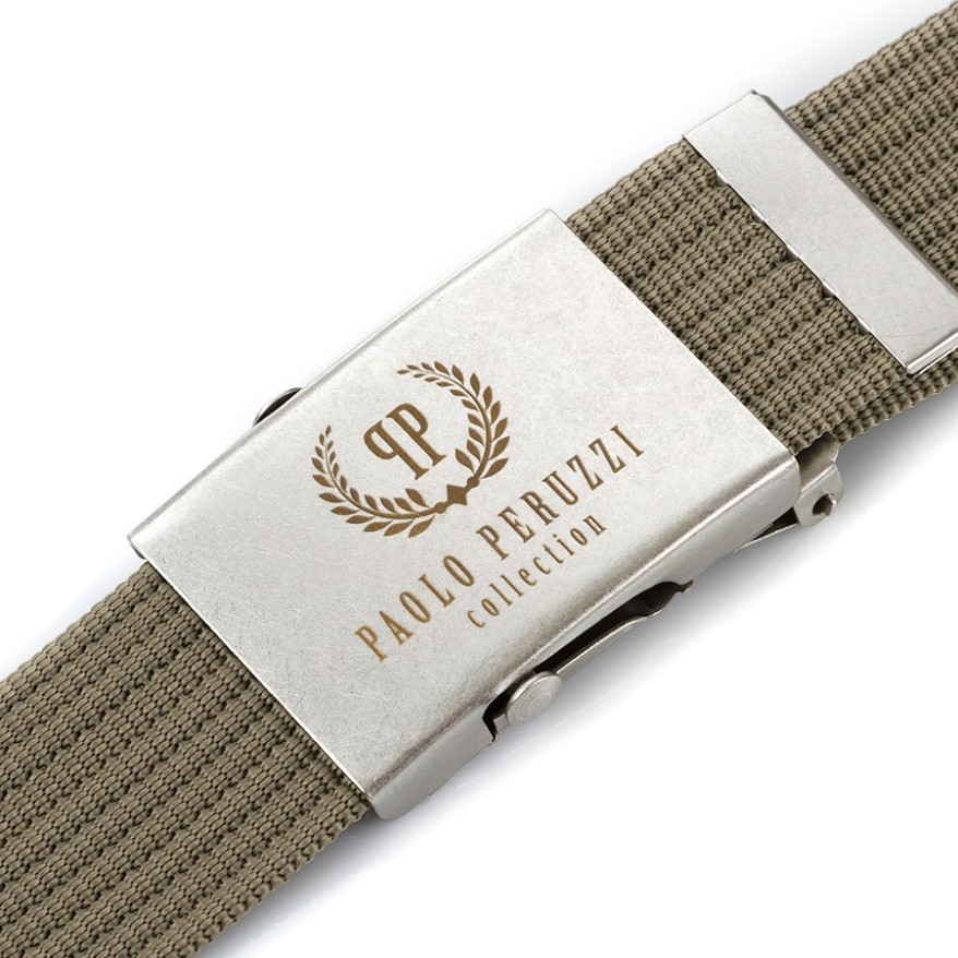 Zestaw 2x pasek męski parciany khaki i czarny do spodni klamra zaciskowa 125 cm Paolo Peruzzi