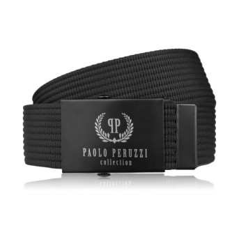 Czarny Pasek Męski Parciany do Spodni Klamra Zaciskowa Paolo Peruzzi