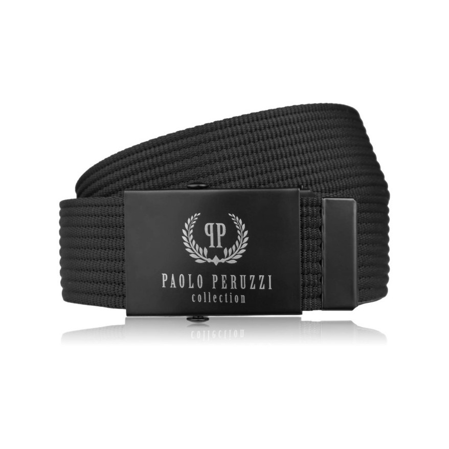 Czarny Pasek Męski Parciany do Spodni Klamra Zaciskowa Paolo Peruzzi