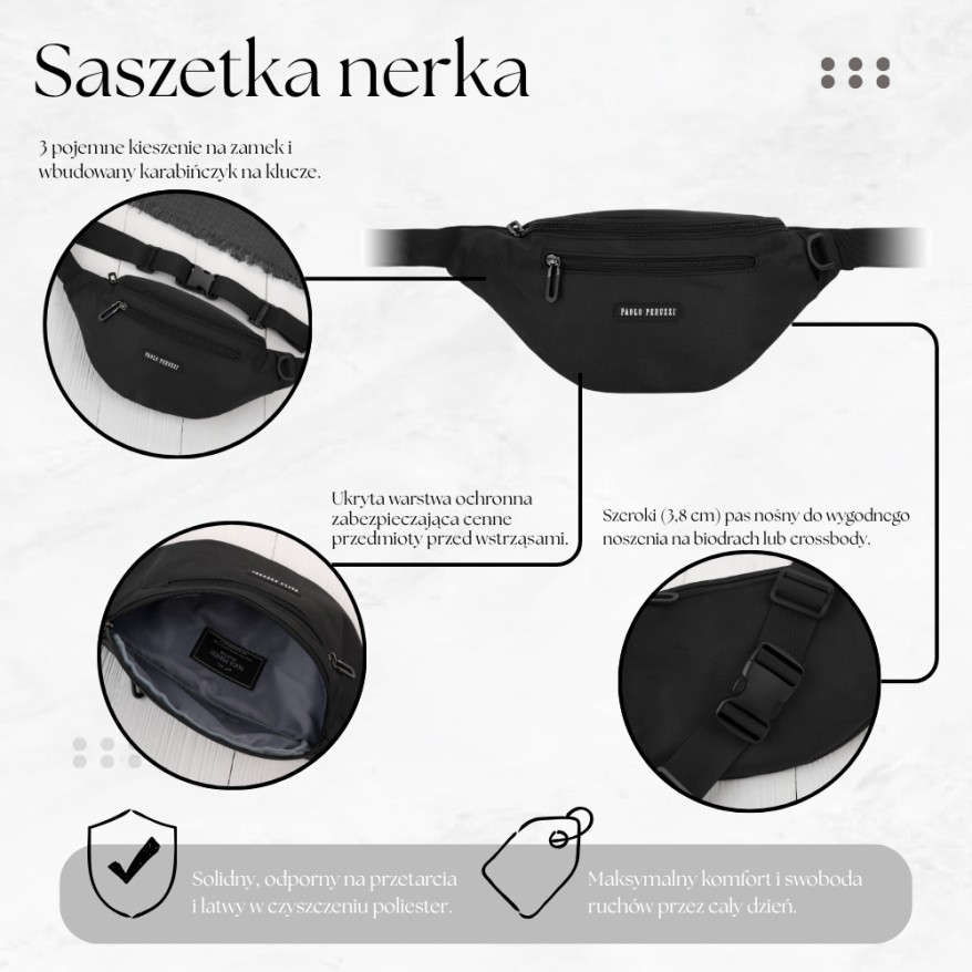 Saszetka Nerka Czarna Sportowa Pojemna AS-08-BL | Paolo Peruzzi